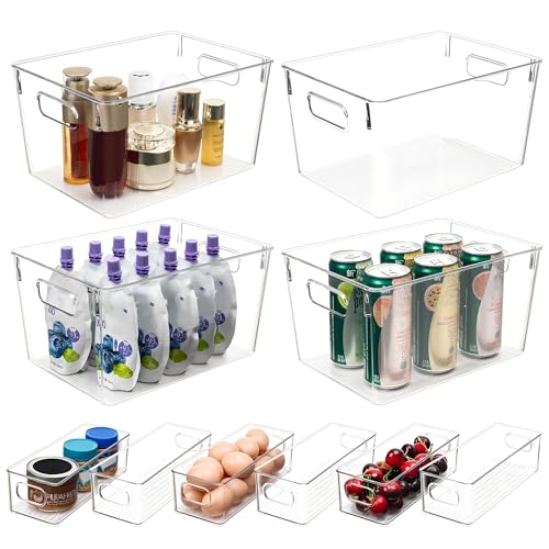 Tiawudi Set of 10 Clear Plastic Storage Bins, 4 Large and 6 Small Stackable Storage Containers for Pantry
