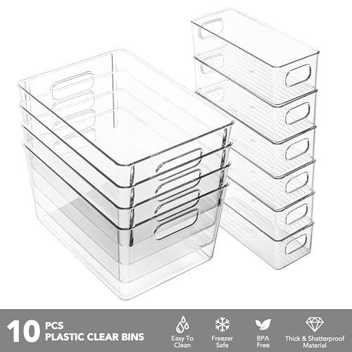 Tiawudi Set of 10 Clear Plastic Storage Bins, 4 Large and 6 Small Stackable Storage Containers for Pantry Organization, Organizer Bins for Home, Kitchen, Bathroom, Office, Cabinet Shelf Organizers - My Kitchen Products
