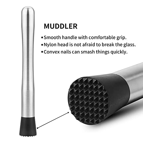 tifanso Muddler for Cocktails, 10" Muddler and Long Handle Bar Cocktail Mixing Spoon, Stainless Steel Stirrer, Bar Accessories Tools for Mojitos Fruit Drinks - My Kitchen Products