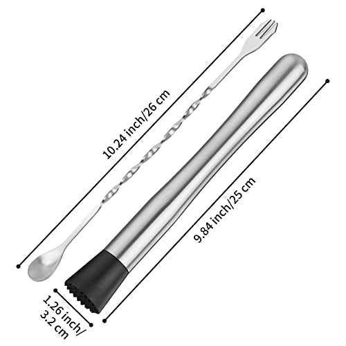tifanso Muddler for Cocktails, 10" Muddler and Long Handle Bar Cocktail Mixing Spoon, Stainless Steel Stirrer, Bar Accessories Tools for Mojitos Fruit Drinks - My Kitchen Products