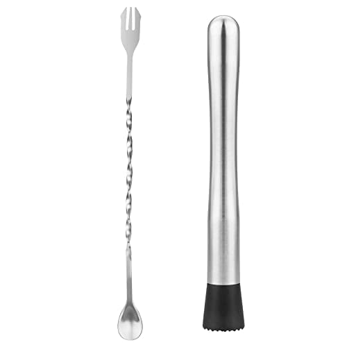 tifanso Muddler for Cocktails, 10" Muddler and Long Handle Bar Cocktail Mixing Spoon, Stainless Steel