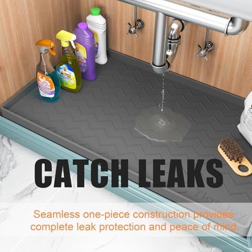 TigeJoy 34" x 22" Under Sink Mats for Kitchen Waterproof, Leak-Proof Silicone Mat Sink Protector and Cabinet Liner, Kitchen Essentials Organizer and Storage, Boot or Shoe Tray, Pet Feeding Mat - My Kitchen Products