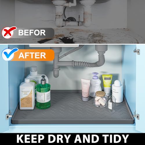 TigeJoy 34" x 22" Under Sink Mats for Kitchen Waterproof, Leak-Proof Silicone Mat Sink Protector and Cabinet Liner, Kitchen Essentials Organizer and Storage, Boot or Shoe Tray, Pet Feeding Mat - My Kitchen Products