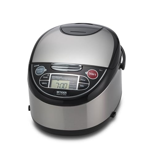 TIGER JAX-T10U-K 5.5-Cup (Uncooked) Micom Rice Cooker and Warmer with Tacook Food Steamer Cooking Tray Technology and 10 Auto-Cook Settings, Stainless Steel Black - My Kitchen Products