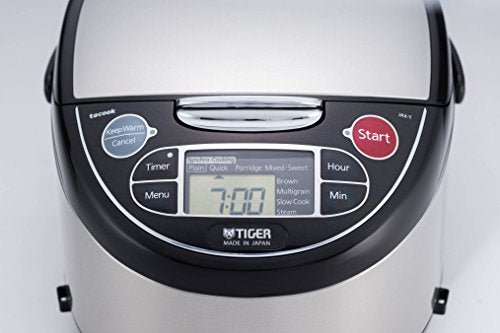 TIGER JAX-T10U-K 5.5-Cup (Uncooked) Micom Rice Cooker and Warmer with Tacook Food Steamer Cooking Tray Technology and 10 Auto-Cook Settings, Stainless Steel Black - My Kitchen Products
