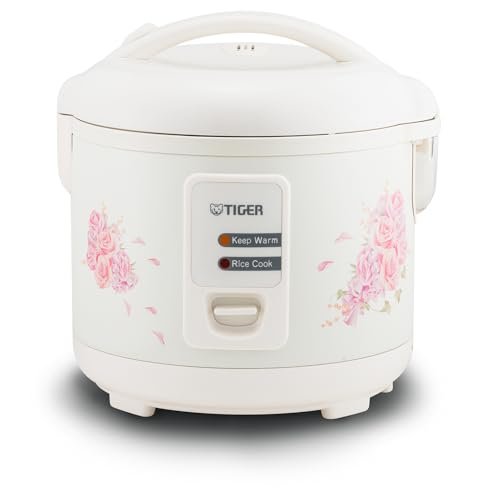 Tiger JAZ-A18U-LF 10 Cup Capacity White Rice Cooker with Non-Stick Inner Pot, Retractable Power Cord, and Keep Warm up to 12 hours (Flower) - My Kitchen Products