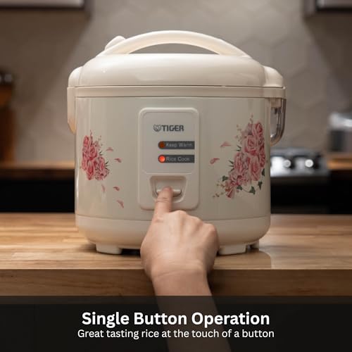 Tiger JAZ-A18U-LF 10 Cup Capacity White Rice Cooker with Non-Stick Inner Pot, Retractable Power Cord, and Keep Warm up to 12 hours (Flower) - My Kitchen Products