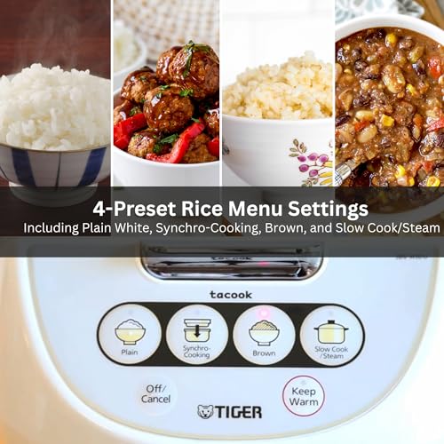 TIGER JBV-A10U 5.5-Cup (Uncooked) Micom Rice Cooker and Warmer with Tacook Food Steamer Cooking Tray Technology, White - My Kitchen Products