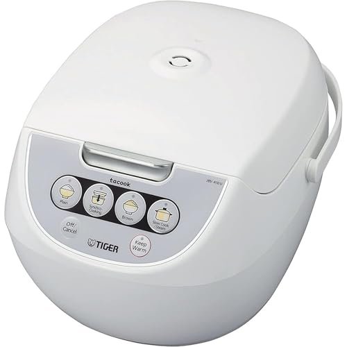 TIGER JBV-A10U 5.5-Cup (Uncooked) Micom Rice Cooker and Warmer with Tacook Food Steamer Cooking Tray Technology, White - My Kitchen Products