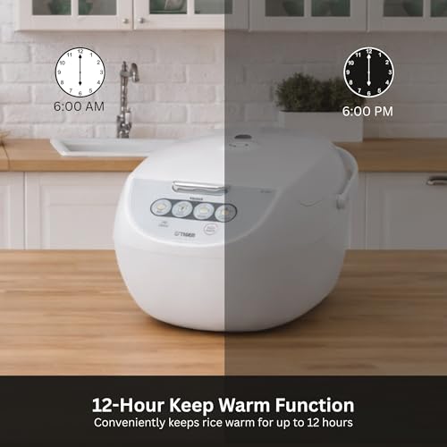TIGER JBV-A10U 5.5-Cup (Uncooked) Micom Rice Cooker and Warmer with Tacook Food Steamer Cooking Tray Technology, White - My Kitchen Products