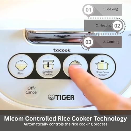 TIGER JBV-A10U 5.5-Cup (Uncooked) Micom Rice Cooker and Warmer with Tacook Food Steamer Cooking Tray Technology, White - My Kitchen Products