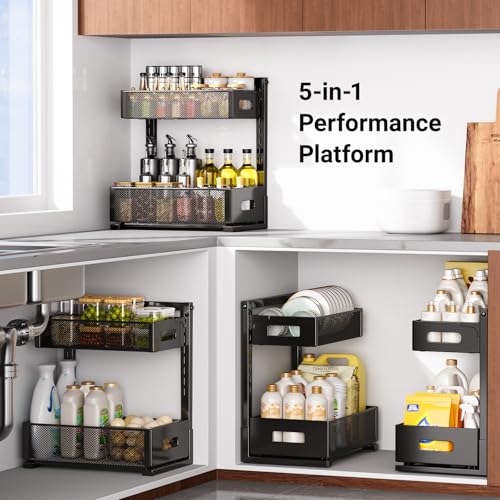 TISTAYA Under Sink Organizer, Metal Under Sink Organizers and Storage, Slide Out Pull Out Cabinet Organizer for Kitchen, Bathroom, Pantry, Laundry, Study, Black - My Kitchen Products