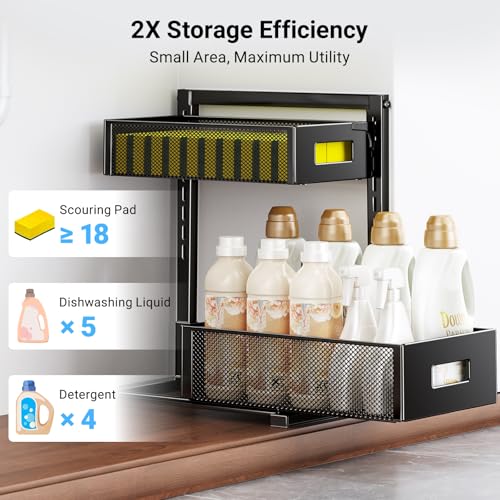 TISTAYA Under Sink Organizer, Metal Under Sink Organizers and Storage, Slide Out Pull Out Cabinet Organizer for Kitchen, Bathroom, Pantry, Laundry, Study, Black - My Kitchen Products