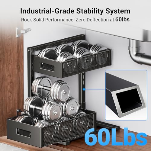 TISTAYA Under Sink Organizer, Metal Under Sink Organizers and Storage, Slide Out Pull Out Cabinet Organizer for Kitchen, Bathroom, Pantry, Laundry, Study, Black - My Kitchen Products
