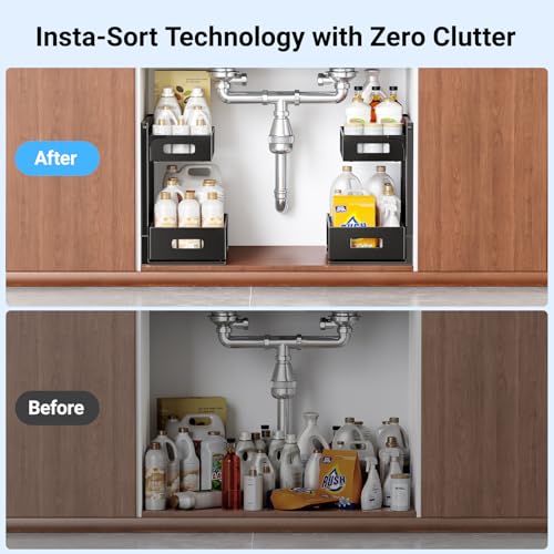 TISTAYA Under Sink Organizer, Metal Under Sink Organizers and Storage, Slide Out Pull Out Cabinet Organizer for Kitchen, Bathroom, Pantry, Laundry, Study, Black - My Kitchen Products