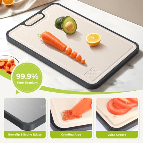 Titanium Cutting Board Double Sided Food Grade, Pure Titanium/PP for Kitchen, Cutting Board Easy to Clean[15.5”*10.5”+12”*8.5”] - My Kitchen Products