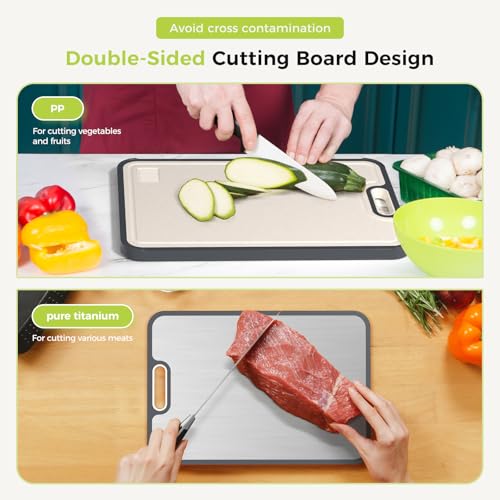 Titanium Cutting Board for Kitchen, Cutting Board Double Sided Food Grade, Pure Titanium/PP, Easy to Clean Large Size 15”×10.3” - My Kitchen Products