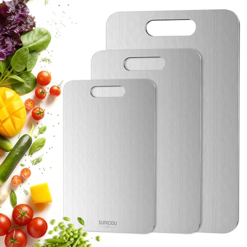 Titanium Cutting Board Set of 3, 100% Double-Sided Titanium Cutting Boards for Kitchen, Dishwasher Safe Non-Toxic Chopping Boards for Meat, Vegetables, Fruits, Raw and Cooked Food Prep (M+L+XL） - My Kitchen Products