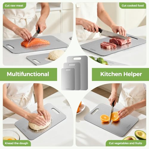 Titanium Cutting Board Set of 3, 100% Double-Sided Titanium Cutting Boards for Kitchen, Dishwasher Safe Non-Toxic Chopping Boards for Meat, Vegetables, Fruits, Raw and Cooked Food Prep (M+L+XL） - My Kitchen Products