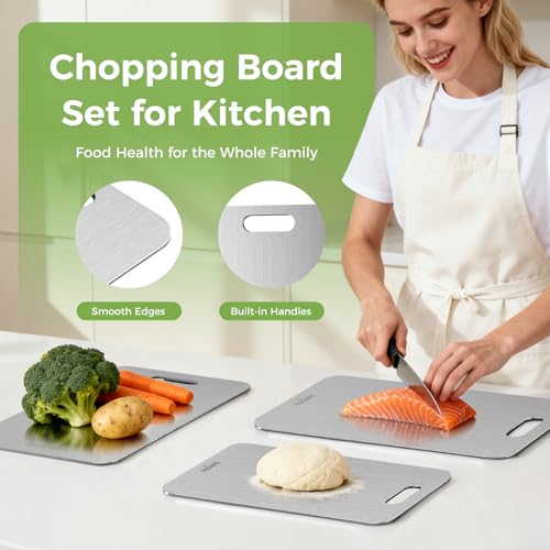 Titanium Cutting Board Set of 3, 100% Double-Sided Titanium Cutting Boards for Kitchen, Dishwasher Safe Non-Toxic Chopping Boards for Meat, Vegetables, Fruits, Raw and Cooked Food Prep (M+L+XL） - My Kitchen Products