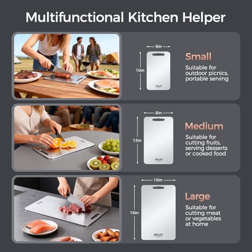 Titanium Cutting Board Set of 3, 100% Pure Titanium Cutting Boards for Kitchen, Non-Toxic, Double-Sided Chopping Boards for Raw & Cooked Food, Handles Included, Dishwasher Safe(M+L+XL) - My Kitchen Products