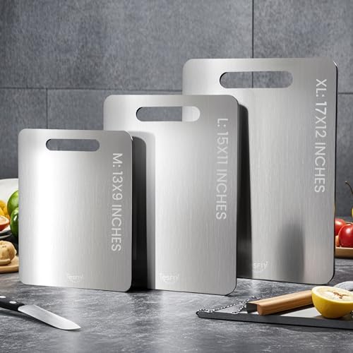 Titanium Cutting Board Set of 3, 100% Pure Titanium Food Grade Kitchen Chopping Board, Double-Sided Non-Toxic Easy to Clean & Dishwasher Safe, for Meats, Fruits and Vegetables (M+L+XL) - My Kitchen Products