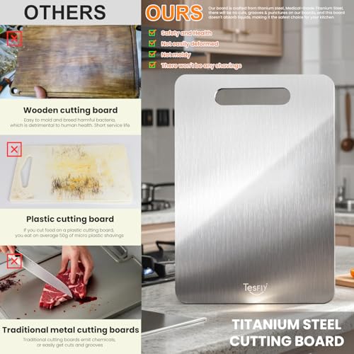 Titanium Cutting Board Set of 3, 100% Pure Titanium Food Grade Kitchen Chopping Board, Double-Sided Non-Toxic Easy to Clean & Dishwasher Safe, for Meats, Fruits and Vegetables (M+L+XL) - My Kitchen Products