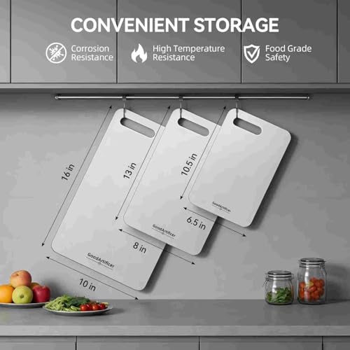 Titanium Cutting Boards Set of 3, 100% Pure Titanium Kitchen Cutting Board, Double-Sided Non-Toxic Cutting Board, Ideal for Slicing and Dicing Meats, Features Handle, Dishwasher Safe - My Kitchen Products