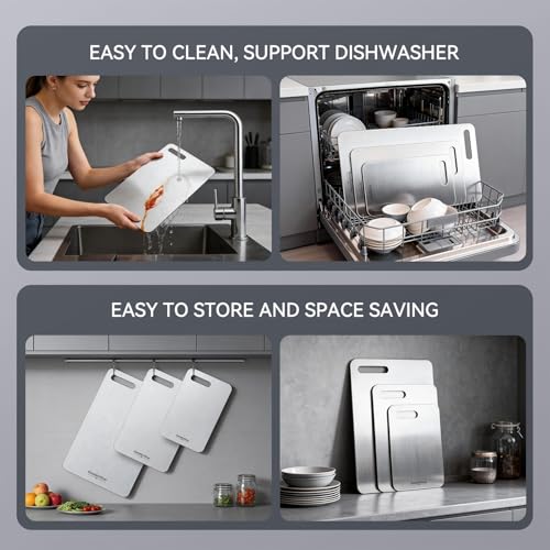 Titanium Cutting Boards Set of 3, 100% Pure Titanium Kitchen Cutting Board, Double-Sided Non-Toxic Cutting Board, Ideal for Slicing and Dicing Meats, Features Handle, Dishwasher Safe - My Kitchen Products