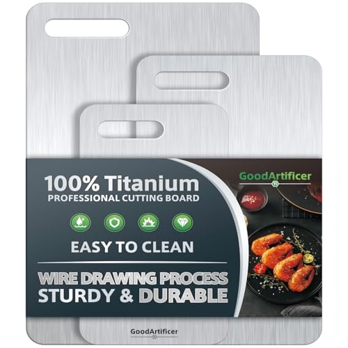 Titanium Cutting Boards Set of 3, 100% Pure Titanium Kitchen Cutting Board, Double-Sided Non-Toxic Cutting Board, Ideal for Slicing and Dicing Meats, Features Handle, Dishwasher Safe - My Kitchen Products