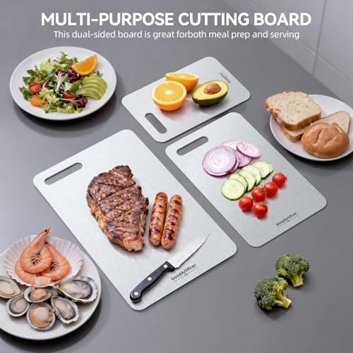 Titanium Cutting Boards Set of 3, 100% Pure Titanium Kitchen Cutting Board, Double-Sided Non-Toxic Cutting Board, Ideal for Slicing and Dicing Meats, Features Handle, Dishwasher Safe - My Kitchen Products