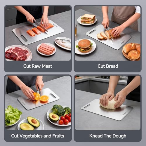 Titanium Cutting Boards Set of 3, 100% Pure Titanium Kitchen Cutting Board, Double-Sided Non-Toxic Cutting Board, Ideal for Slicing and Dicing Meats, Features Handle, Dishwasher Safe - My Kitchen Products