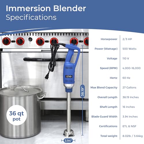 TK Commercial Immersion Blender, 500 Watt/.5 HP Variable Speed Motor, 16,000 RPM Heavy Duty with Performance Assurance - 16" - My Kitchen Products