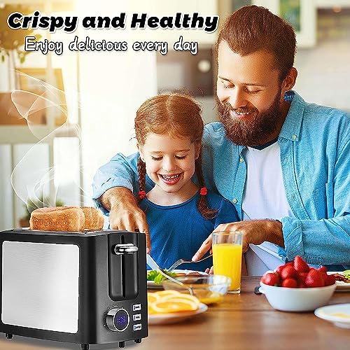Toaster 2 Slice Wide Slot Toaster Best Rated Prime Display Smart Toasters with LCD Digital Countdown Timer and Bagel/Defrost/Cancel/Reheat Function - My Kitchen Products