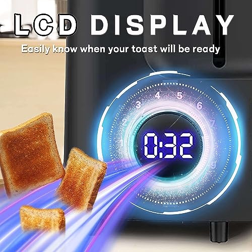 Toaster 2 Slice Wide Slot Toaster Best Rated Prime Display Smart Toasters with LCD Digital Countdown Timer and Bagel/Defrost/Cancel/Reheat Function - My Kitchen Products
