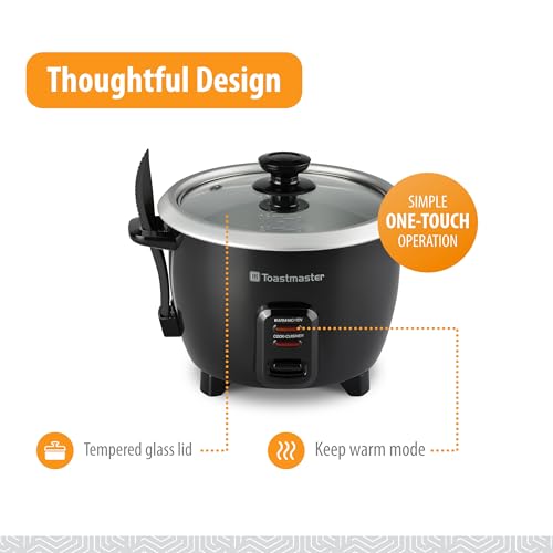 Toastmaster Electric Rice Cooker - Large Capacity for Soups, Oatmeal & More - Automatic Rice Cooker with Tempered Glass Lid & Keep Warm Mode - 10-Cup, Black - My Kitchen Products