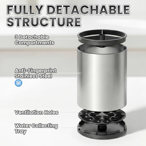 TODAYGO Utensil Holder For Kitchen Counter, Large 360°Rotating Stainless Steel Utensil Crock with 3 Compartment, Drainage Non-Slip - My Kitchen Products