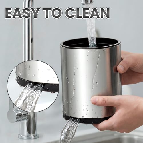 TODAYGO Utensil Holder For Kitchen Counter, Large 360°Rotating Stainless Steel Utensil Crock with 3 Compartment, Drainage Non-Slip - My Kitchen Products