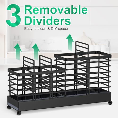 TomCare Utensil Holder with Water Absorbent Diatomite Stone 3 Removable Dividers Large Silverware Organizer Sturdy Cooking Utensils Organizer Caddy Metal kitchen Organizers and Storage for Counter - My Kitchen Products