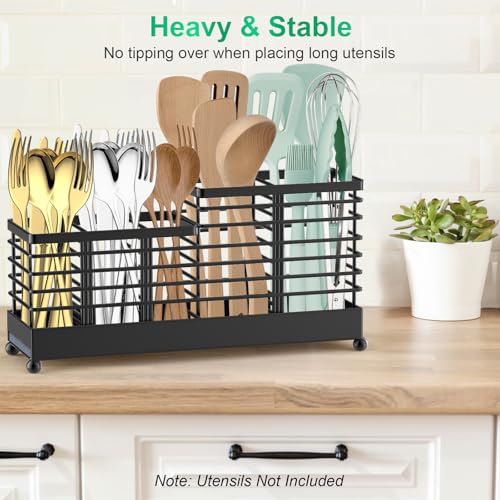 TomCare Utensil Holder with Water Absorbent Diatomite Stone 3 Removable Dividers Large Silverware Organizer Sturdy Cooking Utensils Organizer Caddy Metal kitchen Organizers and Storage for Counter - My Kitchen Products