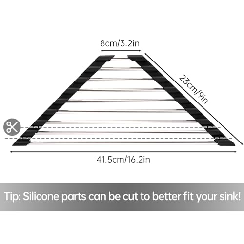 Tomorotec Foldable Stainless Steel Triangle Roll-Up Dish Drying Rack for Small Sink Corners - Over-The-Sink Multipurpose Kitchen Drainer, Rustproof Organizer, Trivet and Shelf - Space-Saving (Black) - My Kitchen Products