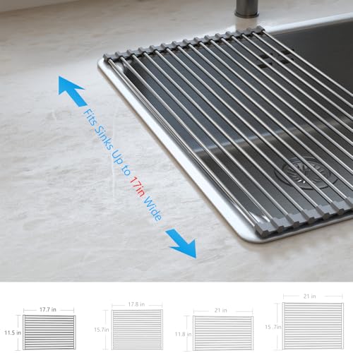 Tomorotec Roll Up Dish Drying Rack Over Sink, SUS304 Steel, 17.7x11.5,Gray - My Kitchen Products