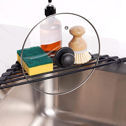 Tomorotec Small Triangle Roll-Up Dish Drying Rack with Silicone Coating Stainless Steel Frame for Sink Corners, Multipurpose Over-The-Sink Kitchen Drainer & Organizer for Space-Saving Storage (Black) - My Kitchen Products
