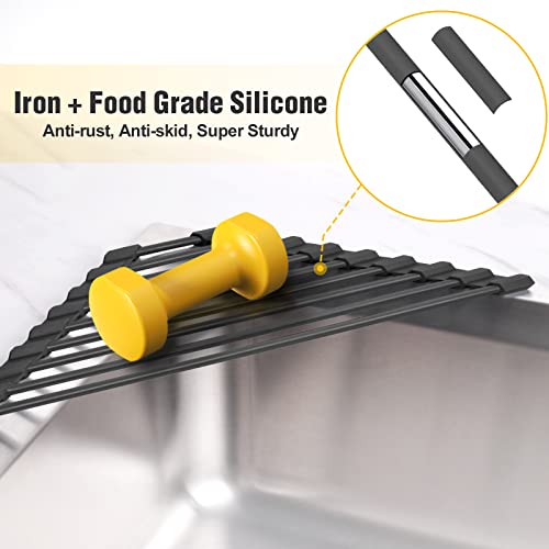 Tomorotec Small Triangle Roll-Up Dish Drying Rack with Silicone Coating Stainless Steel Frame for Sink Corners, Multipurpose Over-The-Sink Kitchen Drainer & Organizer for Space-Saving Storage (Black) - My Kitchen Products