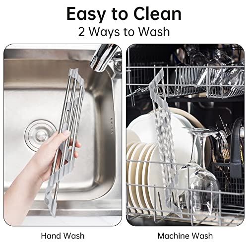 Tomorotec Triangle Roll-Up Dish Drying Rack for Sink Corner Small Foldable Stainless Steel Over The Sink Multipurpose Kitchen Drainer Caddy Organizer Storage Space Saver Shelf Holder (Gray) - My Kitchen Products