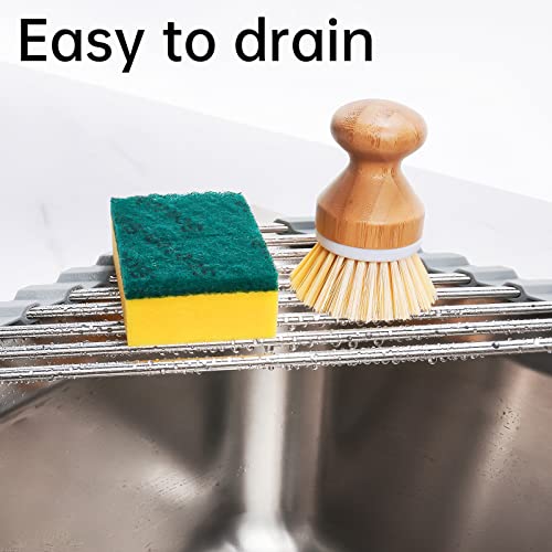 Tomorotec Triangle Roll-Up Dish Drying Rack for Sink Corner Small Foldable Stainless Steel Over The Sink Multipurpose Kitchen Drainer Caddy Organizer Storage Space Saver Shelf Holder (Gray) - My Kitchen Products