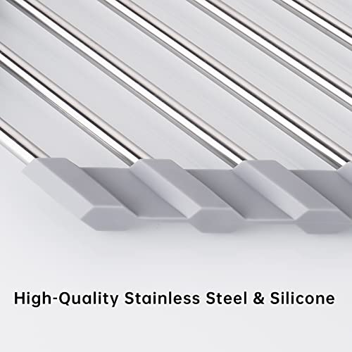 Tomorotec Triangle Roll-Up Dish Drying Rack for Sink Corner Small Foldable Stainless Steel Over The Sink Multipurpose Kitchen Drainer Caddy Organizer Storage Space Saver Shelf Holder (Gray) - My Kitchen Products