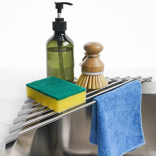 Tomorotec Triangle Roll-Up Dish Drying Rack for Sink Corner Small Foldable Stainless Steel Over The Sink Multipurpose Kitchen Drainer Caddy Organizer Storage Space Saver Shelf Holder (Gray) - My Kitchen Products