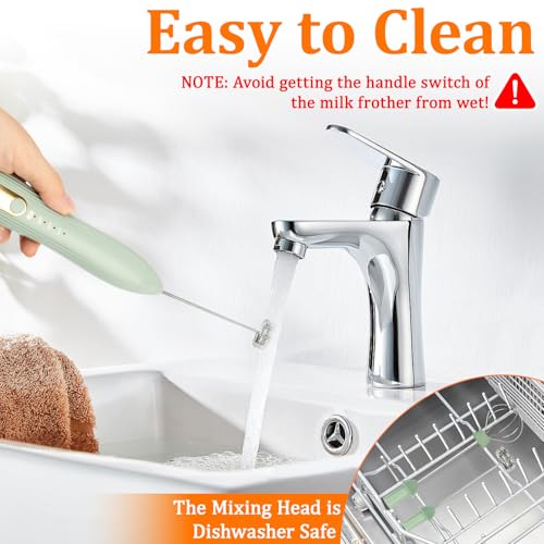 TonJin Frother Wand Rechargeable USB-C Milk Frother Handheld Mixer Electric with 2 Whisk Heads, 3 Speeds Adjustable Coffee Drink Mixer with Stand for Lattes, Matcha, Hot Chocolate, Egg, Matcha(Green) - My Kitchen Products