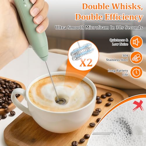 TonJin Frother Wand Rechargeable USB-C Milk Frother Handheld Mixer Electric with 2 Whisk Heads, 3 Speeds Adjustable Coffee Drink Mixer with Stand for Lattes, Matcha, Hot Chocolate, Egg, Matcha(Green) - My Kitchen Products